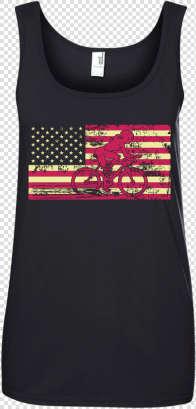 Female Cyclist Silhouette On The American Flag Ladies   Sleeveless Shirt  HD Png DownloadTransparent PNG