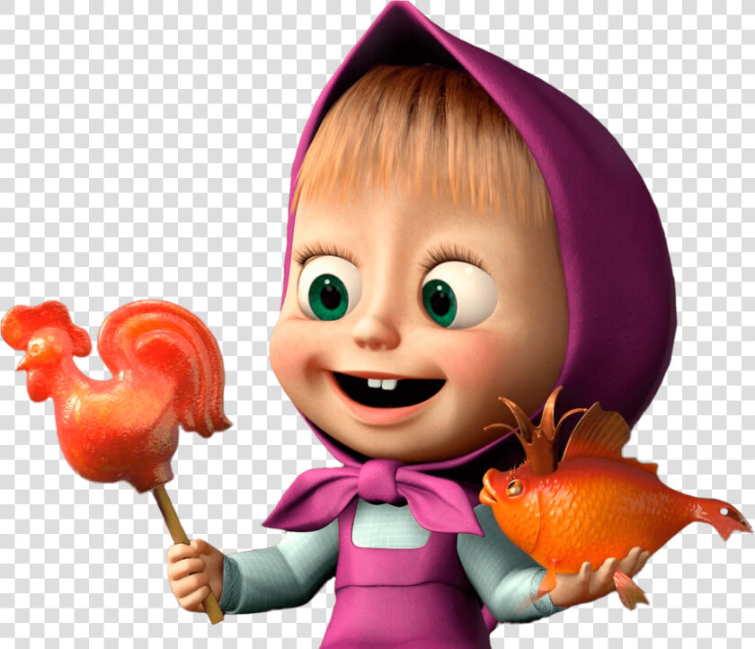 Masha Holding Fish And Rooster Lolly   Masha And The Bear Gift  HD Png DownloadTransparent PNG