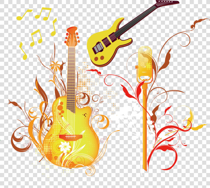 Microphone Elements Notes Guitar Vector Acoustic Clipart   Birthday Frame With Guitar  HD Png DownloadTransparent PNG