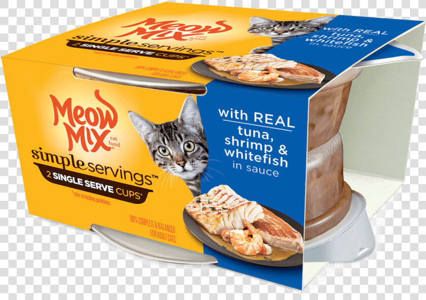 Meow Mix Simple Servings Adult Tuna  Shrimp And Whitefish   Meow Mix Single Servings  HD Png DownloadTransparent PNG