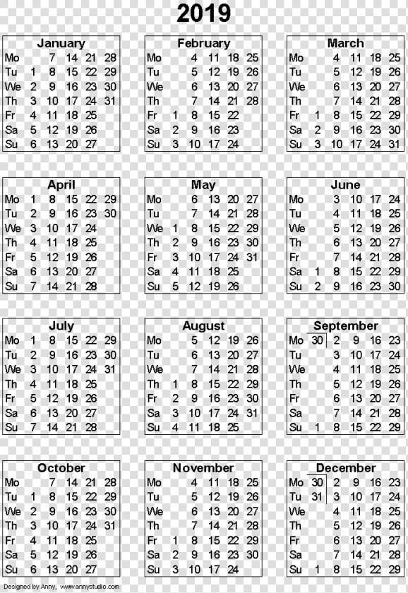 2019 Calendar Png   2019 Calendar A4 Print  Transparent PngTransparent PNG