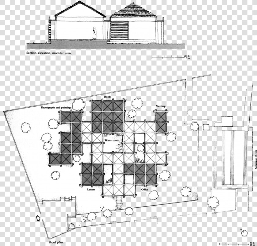 Section elevation Through Exhibition Halls And Roof   Gandhi Smarak Charles Correa  HD Png DownloadTransparent PNG