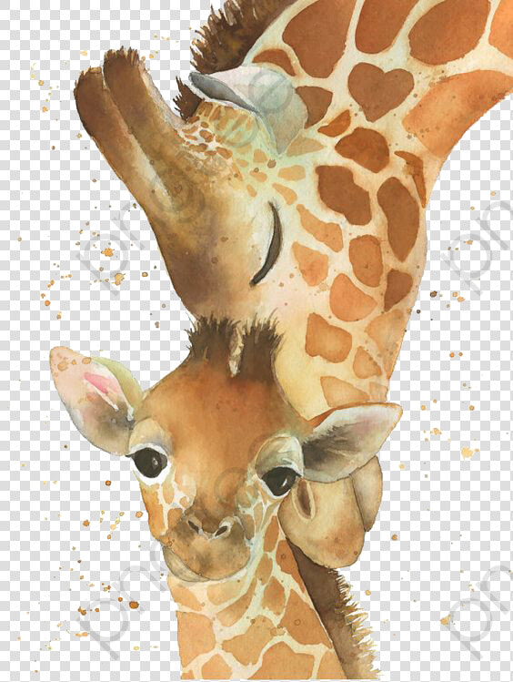 Baby Giraffefollowing Mama Giraffe Clipart Clip Royalty   Watercolor Mom And Baby Giraffe  HD Png DownloadTransparent PNG