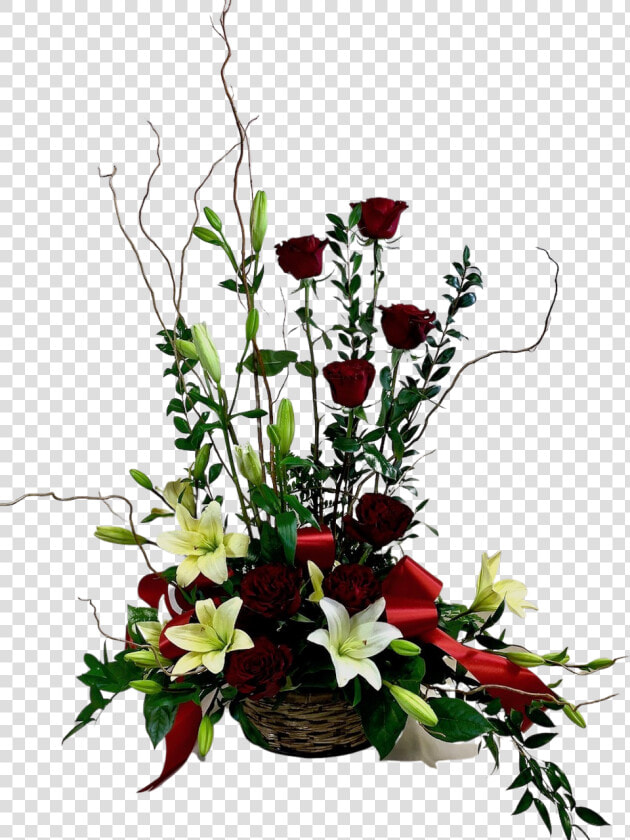 Sympathy Arrangement Of Deep Red Roses  White Lilies    Bouquet  HD Png DownloadTransparent PNG