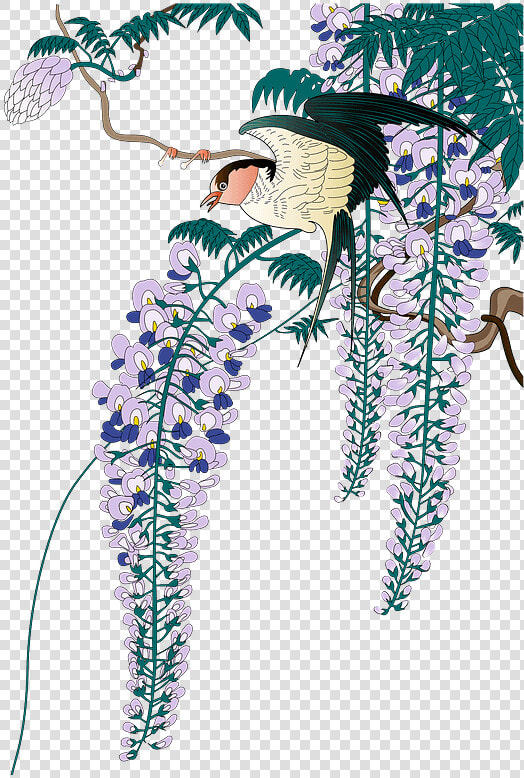 Japanese Wisteria Bird Clipart   Wisteria Japanese Bird Illustration  HD Png DownloadTransparent PNG