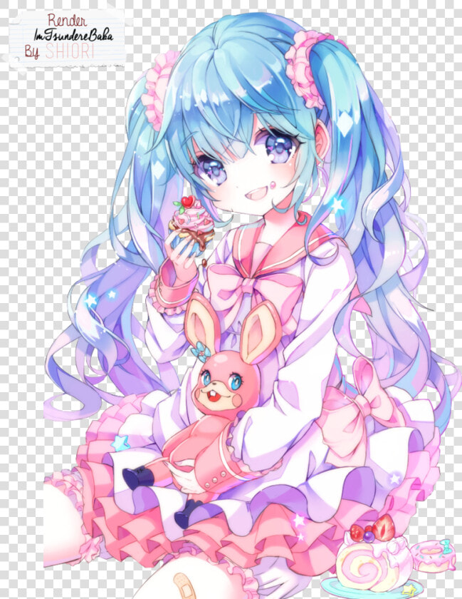 Hatsune Miku Render   Fille Manga Cheveux Bleu  HD Png DownloadTransparent PNG