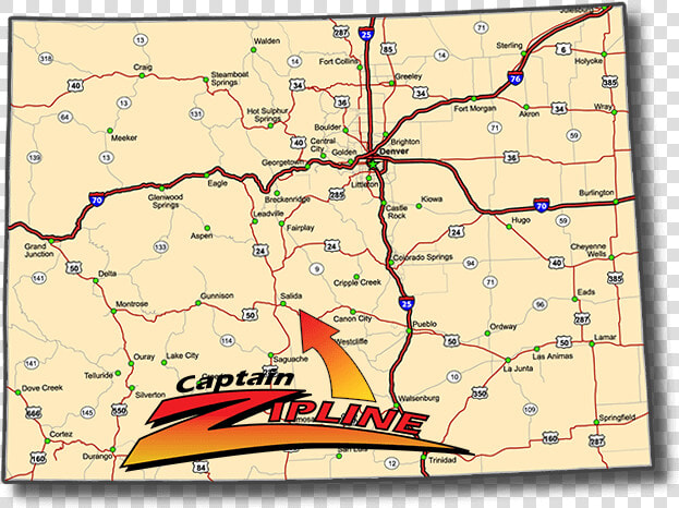 Captain Zipline Central Colorado Map   Colorado Highway Map  HD Png DownloadTransparent PNG