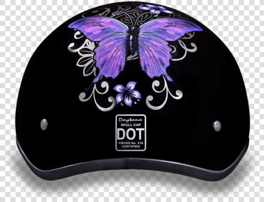 Daytona Women Purple Butterfly Dot Skull Cap Motorcycle   Butterfly Purple On Helmet  HD Png DownloadTransparent PNG