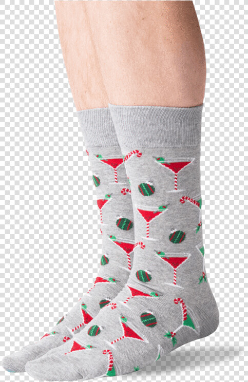 Men S Christmas Cocktails Crew Socks In Gray Heather   Sock  HD Png DownloadTransparent PNG