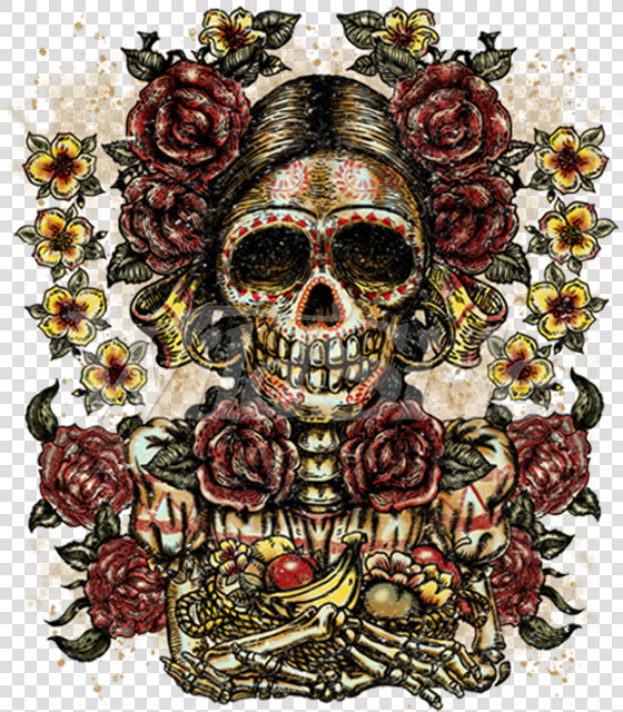 Lady Face Roses Flowers Day Of The Dead   Aztec Skulls Png  Transparent PngTransparent PNG