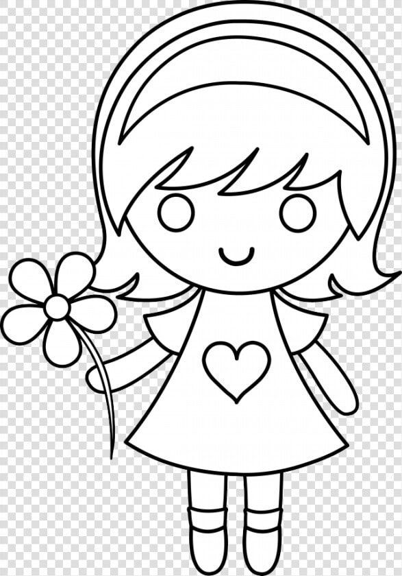 Daisy Girl Colorable Line Art Free Clip Art   Girl Clipart Black And White  HD Png DownloadTransparent PNG