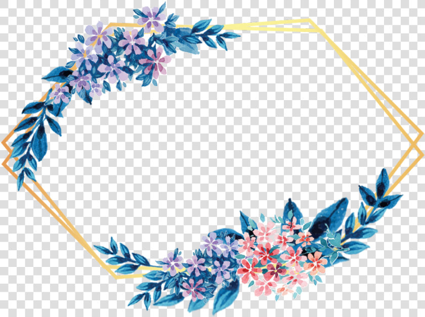  flower  frame  gold  glitter  geometric  colorful   Blue Watercolor Floral Border  HD Png DownloadTransparent PNG