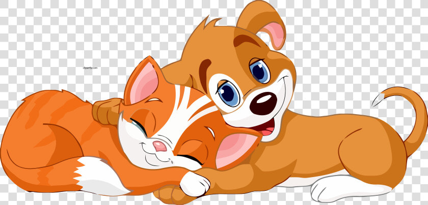 Cat And Dog Cartoon Hug Clipart Png   Clip Art Dogs And Cats  Transparent PngTransparent PNG