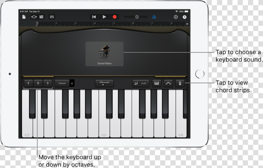 Keyboard Touch Instrument   Garageband Spela Piano  HD Png DownloadTransparent PNG