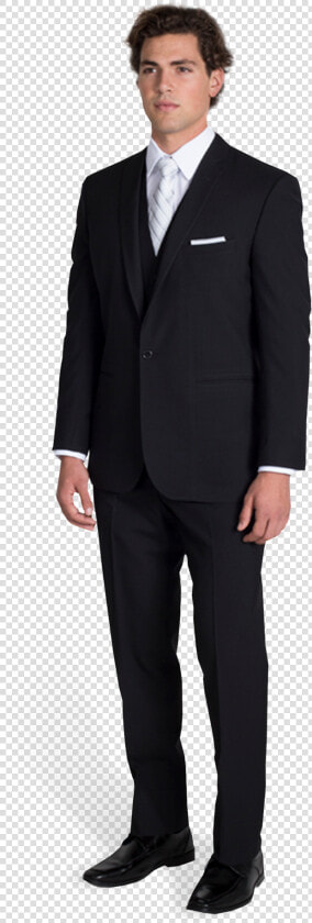 Black Notch Lapel Suit With Silver Tie   Black Stacy Adams Suits  HD Png DownloadTransparent PNG