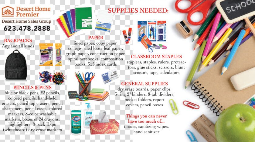 Desert Home Premier S Back To School Supply Drive   Stationery And Books Hd  HD Png DownloadTransparent PNG