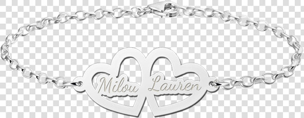 Silver Bracelet With Two Hearts And Engraving   Personalised Name Bracelets  HD Png DownloadTransparent PNG