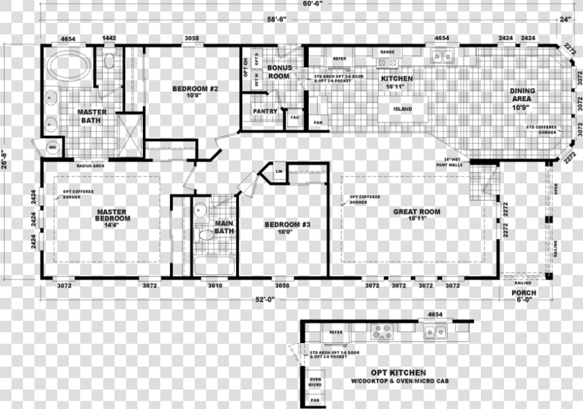 20 X 52 Manufactured Home 3 Bed 2 Bath Floor Plans  HD Png DownloadTransparent PNG