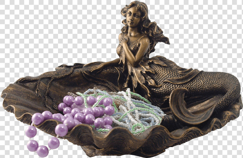 Mermaid And Clam Shell Dish   Bronze Sculpture  HD Png DownloadTransparent PNG