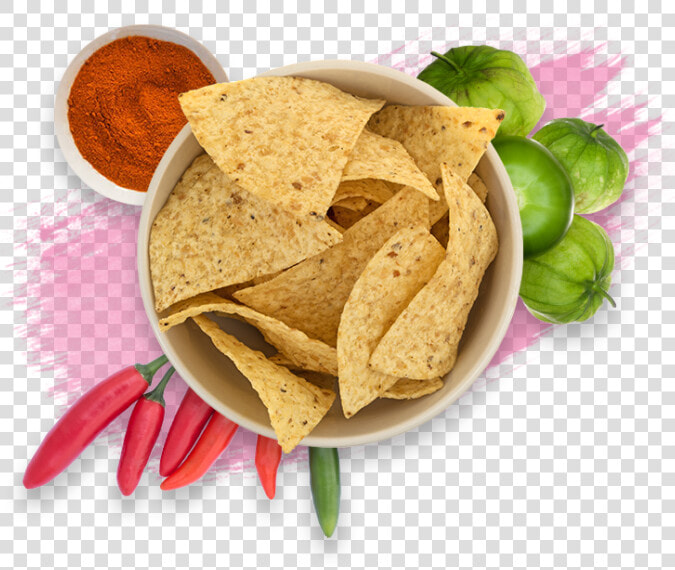 Serrano Tomatillo Salsa   Tortilla Chips Top View  HD Png DownloadTransparent PNG