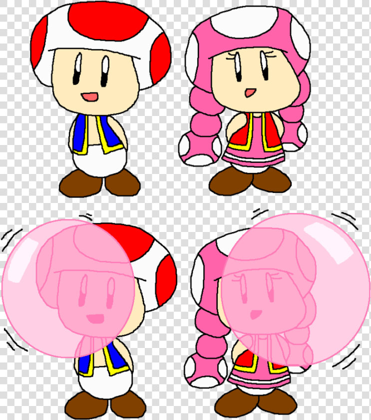 Toad And Toadette Normal And Bubble Gum By Pokegirlrules   Bubble Gum Toadette Art Toad  HD Png DownloadTransparent PNG