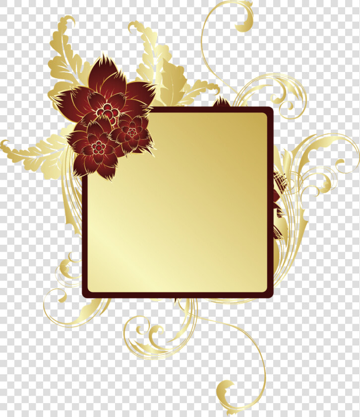 Gold Swirls Redflower Flowers Goldleaves Frame Header   Portable Network Graphics  HD Png DownloadTransparent PNG