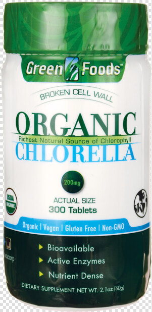 Green Foods Broken Cell Wall Organic Chlorella 200   Bottle  HD Png DownloadTransparent PNG