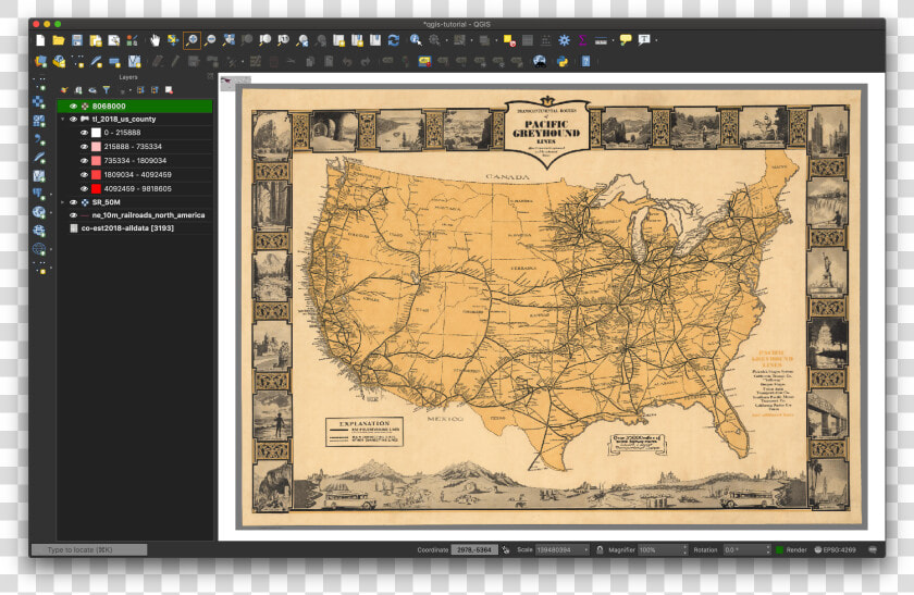 Notice The World In The Upper Left   Greyhound Bus Routes 1960s  HD Png DownloadTransparent PNG