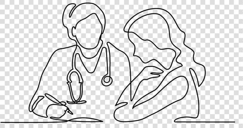 Line Drawing Of Woman With Doctor   Doctor With Stethoscope Treat Patient  HD Png DownloadTransparent PNG