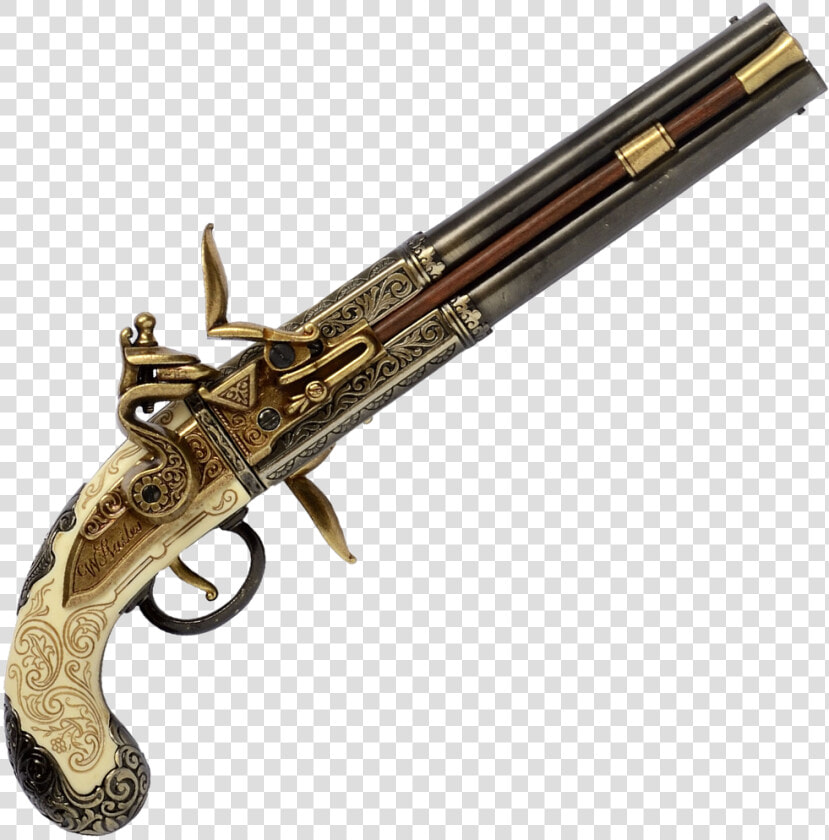 Double Barrelled Turn Over Pistol  Made By W   Double Barrel Flintlock Pistol  HD Png DownloadTransparent PNG