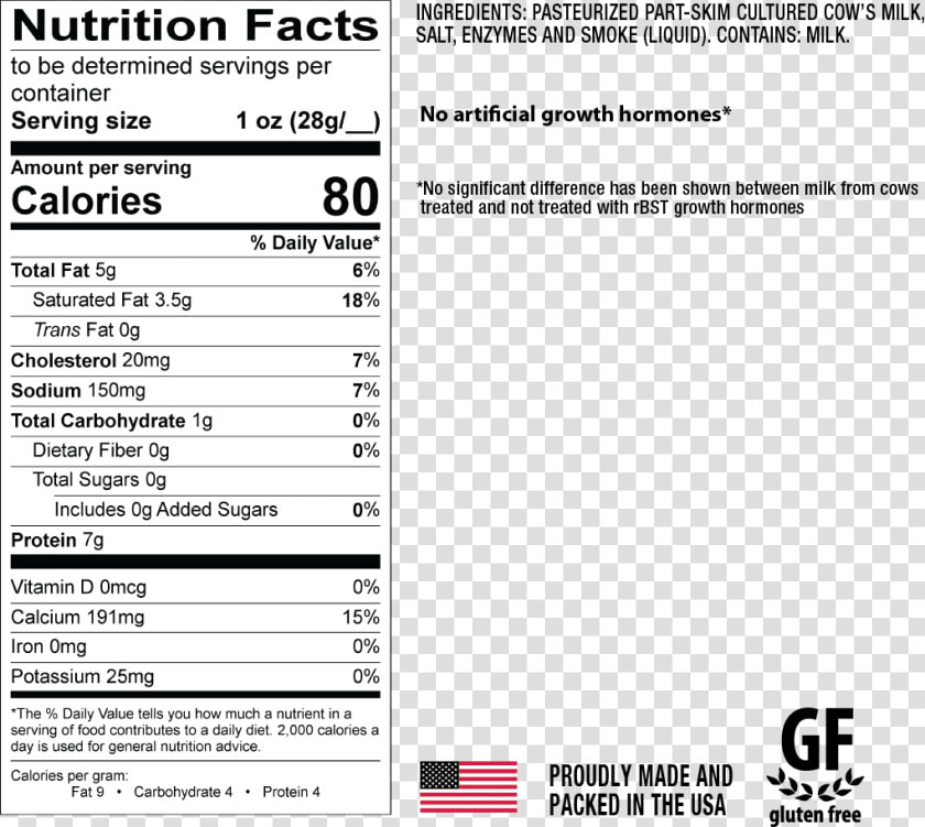 Smoked String Cheese Ingredients And Nutrition Information   Nutrition Label For Tacos  HD Png DownloadTransparent PNG