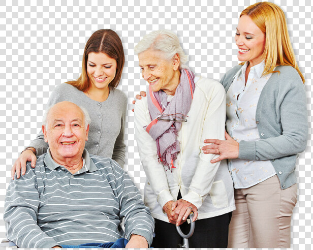 Portrait Of A Happy Old Couple With Their Caregivers   Caregiver  HD Png DownloadTransparent PNG