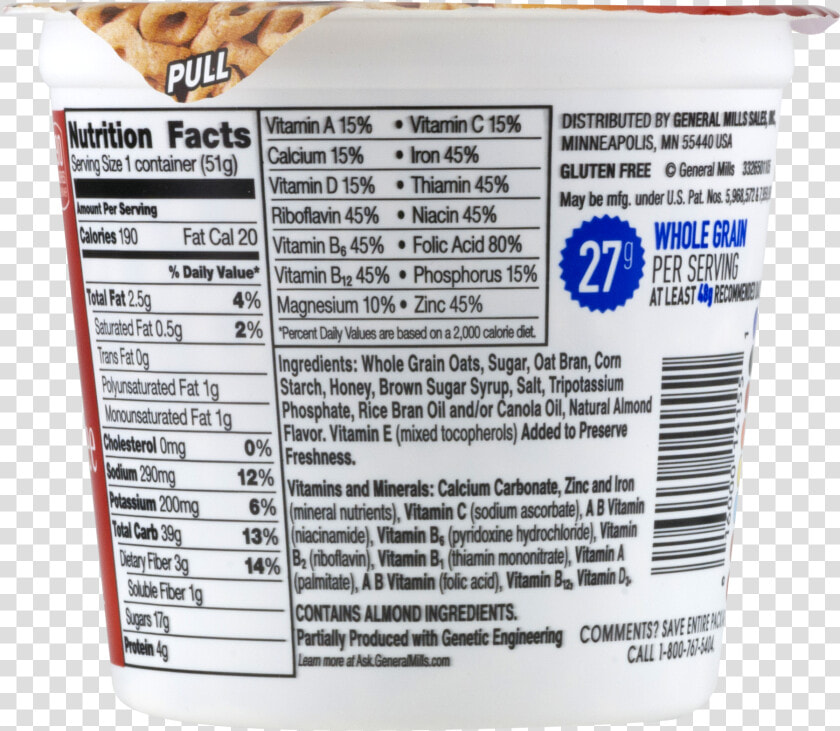 Honey Nut Cheerios Cereal Cup  Gluten Free Cereal    1 8 Oz Cup Of Honey Nut Cheerios Nutrition Facts  HD Png DownloadTransparent PNG