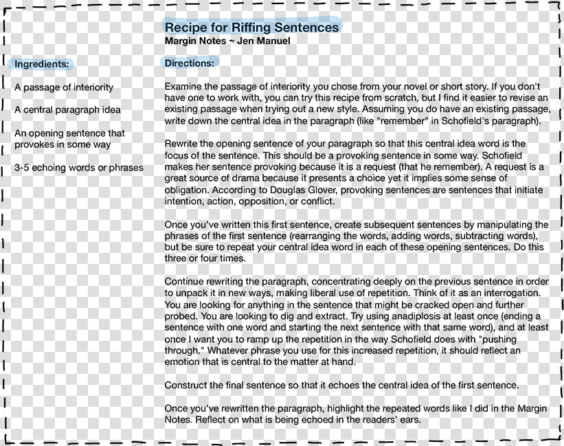 Margin Notes Recipe Card For Riffing Sentences   Png  Transparent PngTransparent PNG