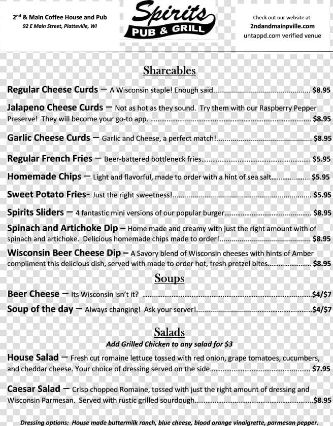 Spirts Pub Menu Jpeg Page   Spirits Pub Menu  HD Png DownloadTransparent PNG