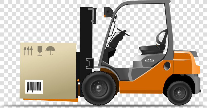 Orange Forklift Loader With Box   Delivery Equipment  HD Png DownloadTransparent PNG