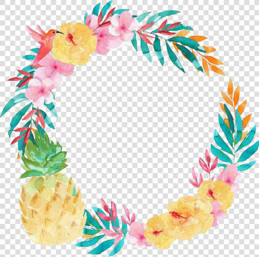  tropical  summer  circleframe  flowers  pineapple   Tropical Bachelorette Party Invitations  HD Png DownloadTransparent PNG