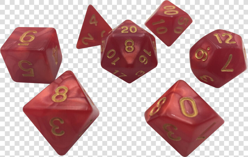 Dark Red Marbled Color With Gold Numbers Set Of 7 Polyhedral   Dice Game  HD Png DownloadTransparent PNG