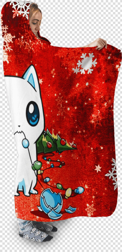 Gearhuman 3d Christmas Cat Custom Hooded Blanket   Illustration  HD Png DownloadTransparent PNG