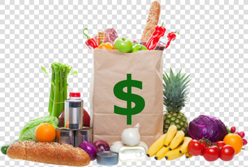 A Brown Paper Bag Is Full Of Groceries And Surrounded  HD Png DownloadTransparent PNG