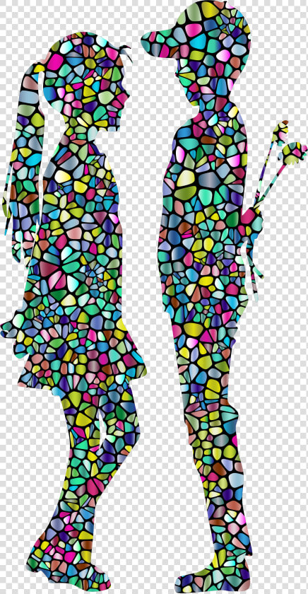 Polyprismatic Tiled Boy Giving Flowers To Girl Silhouette   Back Ground For Boys  HD Png DownloadTransparent PNG