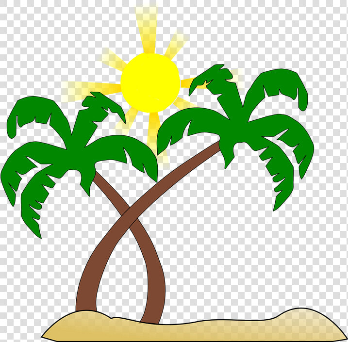 Beach  Palm Tree  Sun  Green  Brown  Yellow  Heat   Beach Clipart No Background  HD Png DownloadTransparent PNG