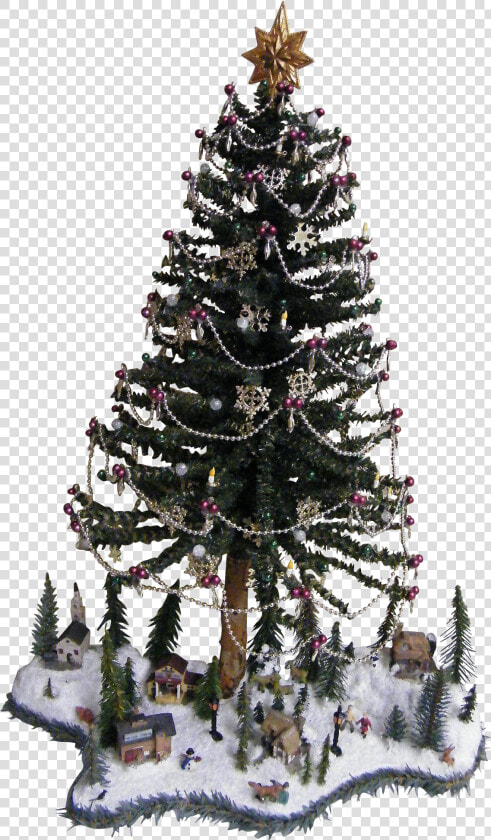 Christmas Tree With Christmas Village At Base Of Tree   10 Desk Top Christmas Tree  HD Png DownloadTransparent PNG