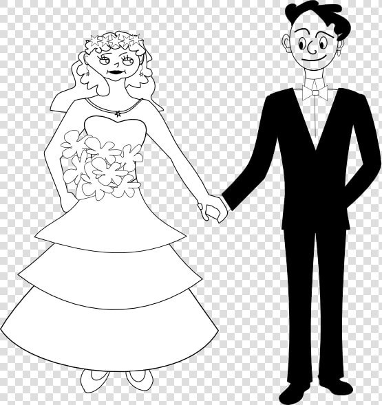 Bride And Groom Black White Line Art 555px   Grafika Ślubna Png  Transparent PngTransparent PNG