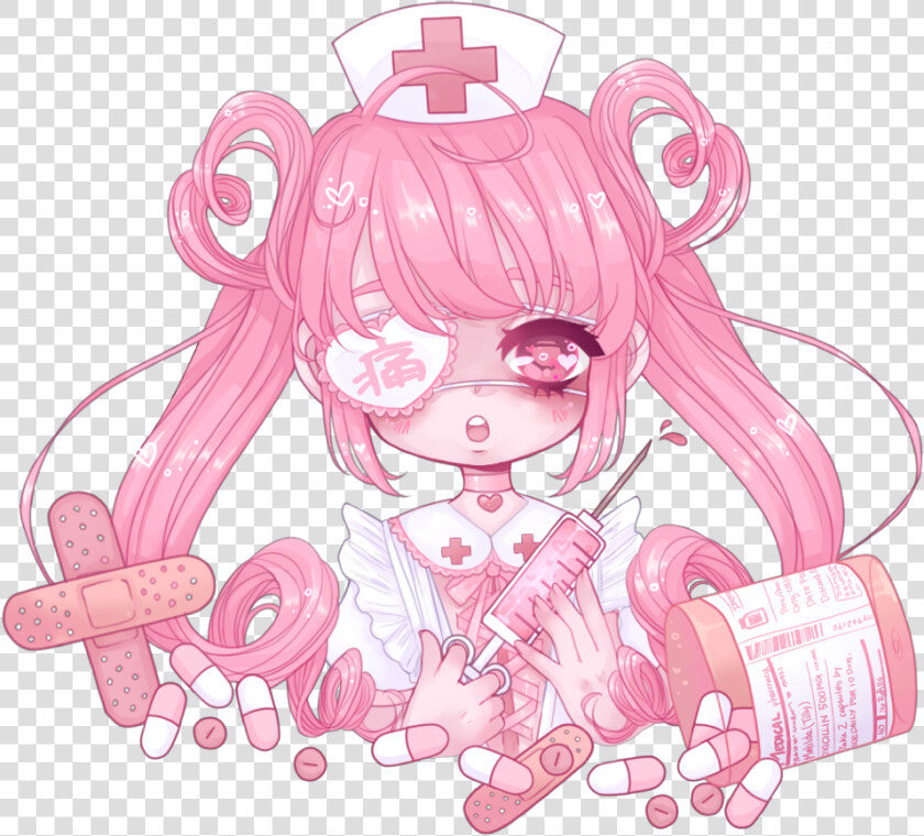  syringe  pills  nurse  medical  eyepatch  freetoedit   Peachy Pink Girl Anime  HD Png DownloadTransparent PNG