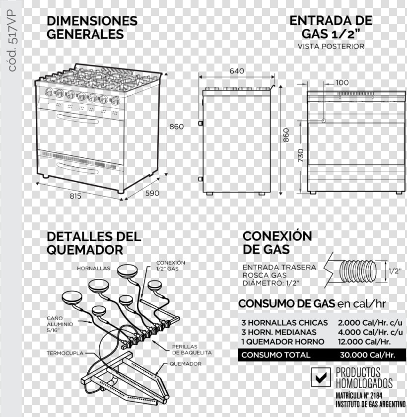 Cocina Sol Real Mini 517vp Color Verde De 6 Hornallas   Horno Pizzero 6 Moldes Medidas  HD Png DownloadTransparent PNG