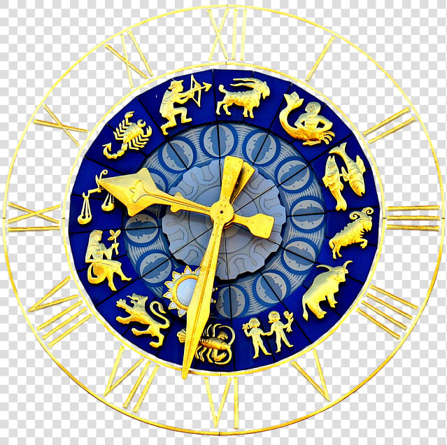 Clock  Zodiac Sign  Time Of  Pointer  Dial Gold  Blue   Old Town Hall  HD Png DownloadTransparent PNG