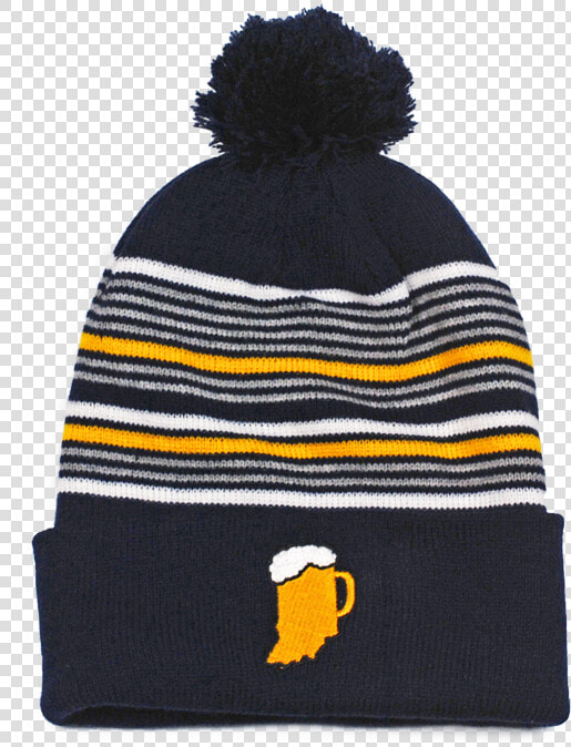 Drink Navy  amp  Gold Stripe Pom Beanie Data large Image   Beanie  HD Png DownloadTransparent PNG