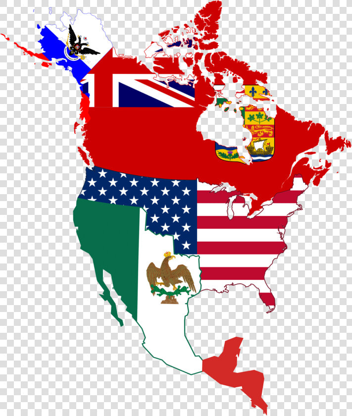 North American Historic Flag Map   Flag Map Of North America  HD Png DownloadTransparent PNG