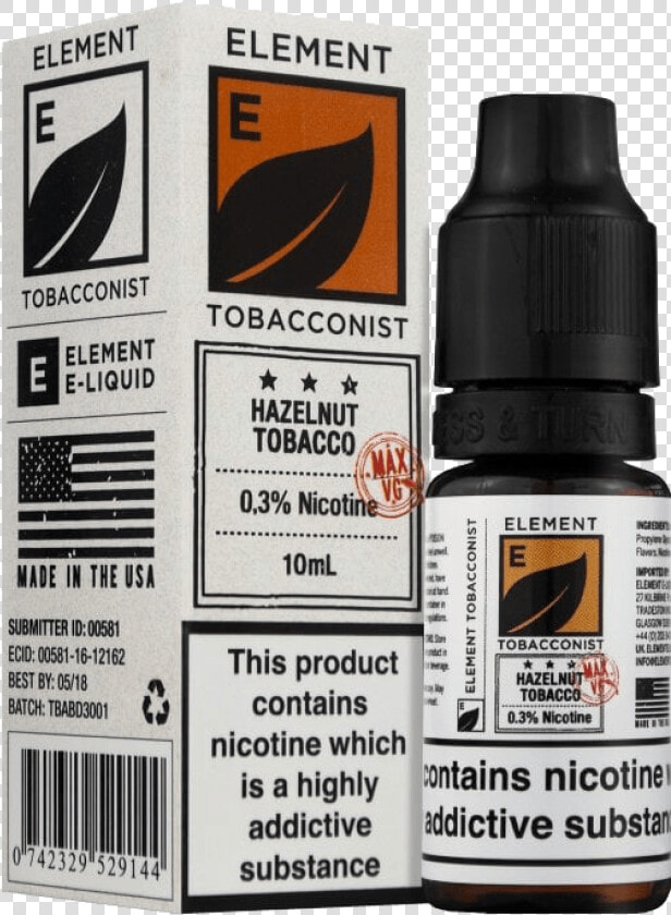 Element 10ml Hazelnut Tobacco   Chocolate Tobacco Element  HD Png DownloadTransparent PNG